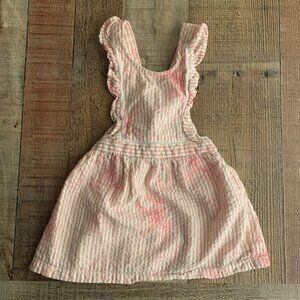 Zara Baby Girls Size 12/18 months Pink And White Seersucker Striped Apron Dress